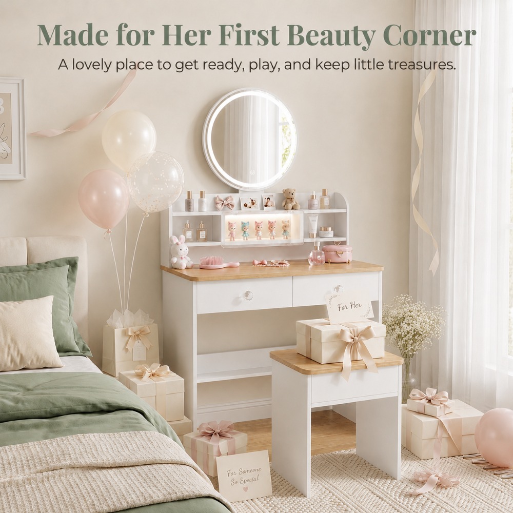 Perfect Gift for Her, Round Wo - Beauty Makeup Vanity Set 评论和价格
