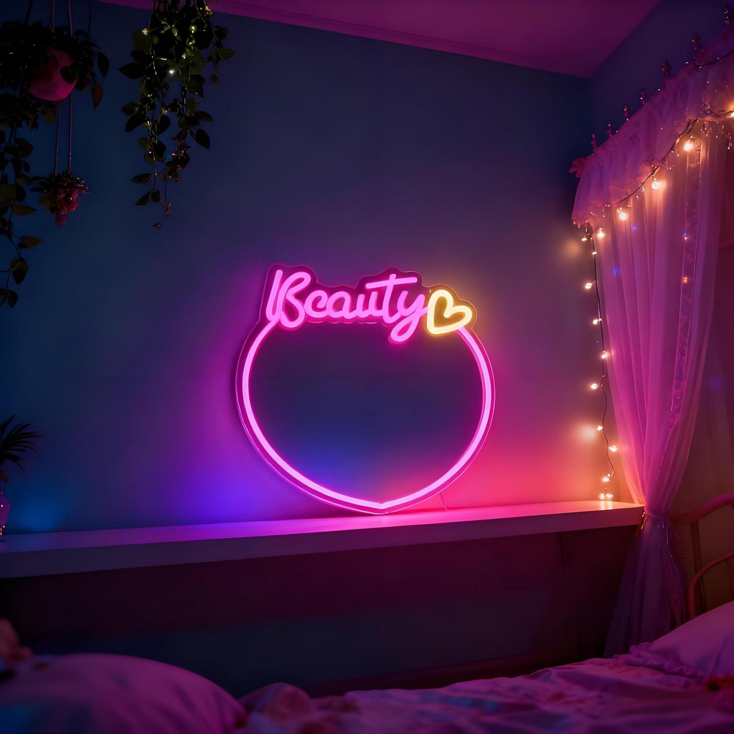 Beauty Mirror Neon Sign USB Di - Beauty No Makeup 评论和价格
