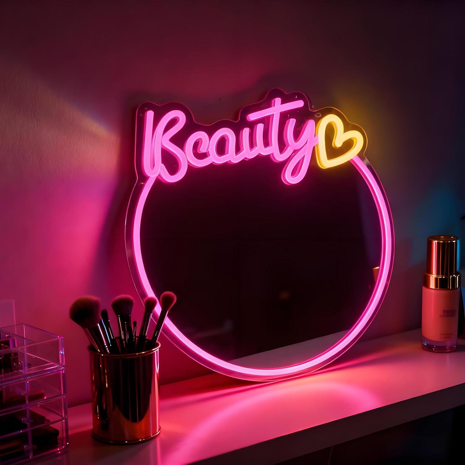 Beauty Mirror Neon Sign USB Di - Beauty No Makeup 评论和价格